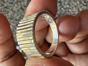Vintage Designer Signed NV 925 Sterling Silver Ribbed Statement Ring